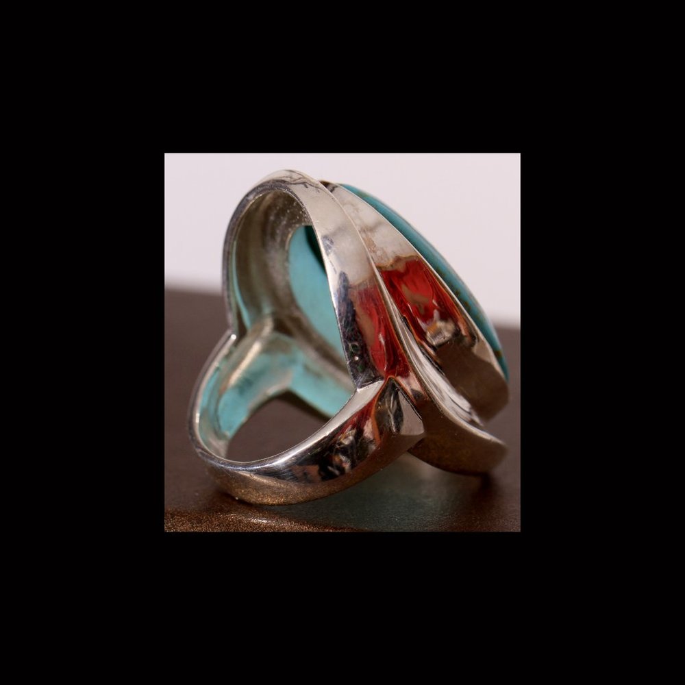 A Vintage Turquoise 925 Oval Ring - Picture 5 of 9